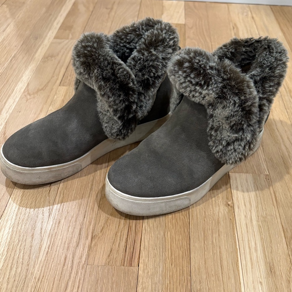 J/SLIDES Leather Faux Fur-Lined Booties